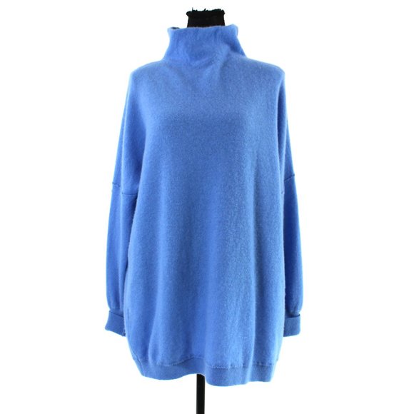 Free People Ottoman Cashmere Blue Oversized Sweater S Funnel Turtleneck Tunic - Picture 1 of 8